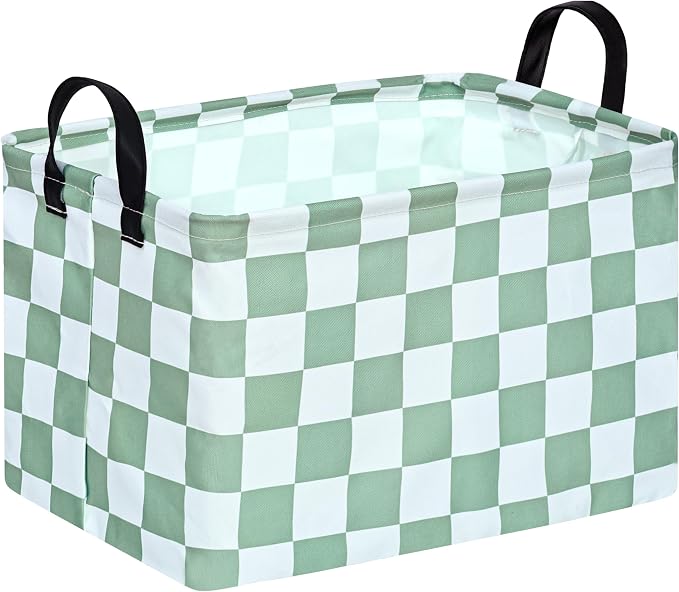 MAIZMZ Sage Checkered Storage Basket Baby Toys Organizer Bins Decorative Gifts Bakset Waterproof Nursery Hamper Women Storage Cube Kids Laundry Basket for Home/Dorm/Kitchen/Pet/Office/Closet/Shelf/ by Unknown