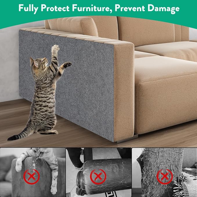 Trimmable Cat Scratcher Mat, 39.4"x15.8" Self-Adhesive Cat Scratching Carpet Pad Replacement for Cat Tree Shelves, Steps and Posts, DIY Cat Scratch Couch Furniture Protector - Image 4