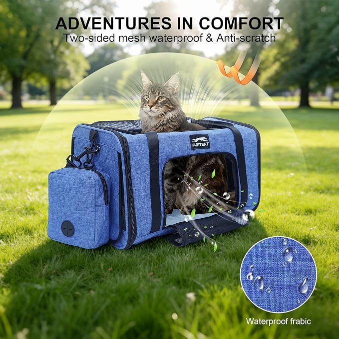 Soft-Sided Cat Carrier with Foldable Litter Box for Air Travel, Blue | A compact soft-sided carrier with a foldable litter box and organized storage for flights, car trips and hotel stays. - Image 6