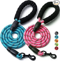2 Pack Dog Leash, Heavy Duty Nylon Rope Pet Leashes(4FT-1/2,Blue/Pink) | Comfortable Padded Handle, Anti-tangle Swivel Clip, Reflective for Night Walks and Training, Climbing Rope for Strong Pullers by BOOMIBOO