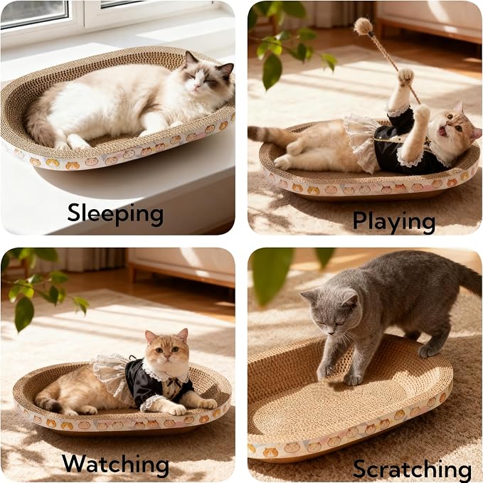 3 Pack Large Cat Scratcher Cardboard, Oval Cat Scratcher Bed Cat Scratch Pad Board Lounge Couch for Indoor Cats Bowl Shaped Cat Scratching Post Nest for Cats Grinding Claw Furniture Protector - Image 6
