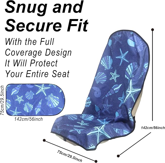 Car Seat Cover Protector Front Seats,for Gym Workout,Running,Swimming,Beach and Hiking,Waterproof Sweat Towel Bucket Seat Covers for Cars SUV Trucks (Conch Shells Starfish, 1Pcs) - Image 3