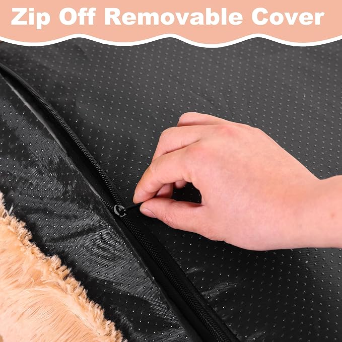 Bedfolks Waterproof Dog Crate Bed,Plush Dog Bed with Removable Washable Cover,Faux Fur Dog Crate Pad for Small Dogs and Cats,Fluffy Dog Kennel Bed 21"x13",Solid Camel - Image 4