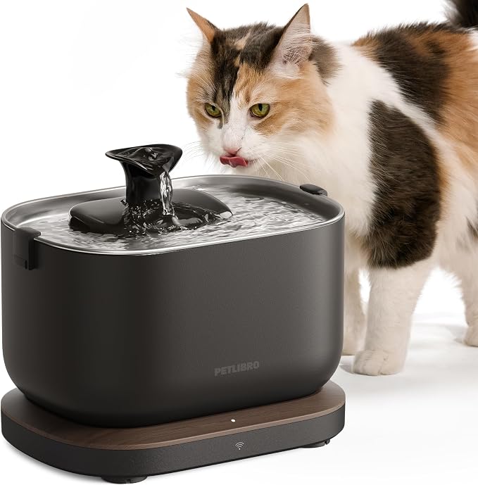 PETLIBRO Cat Water Fountain Stainless Steel Tray, App Monitoring Cat Fountain Indoor, 2.5L/84oz Dockstream Pet Water Fountain, Quite Cat Fountains for Drinking, 2.4G WiFi Cat Water Dispenser BPA-Free by Unknown