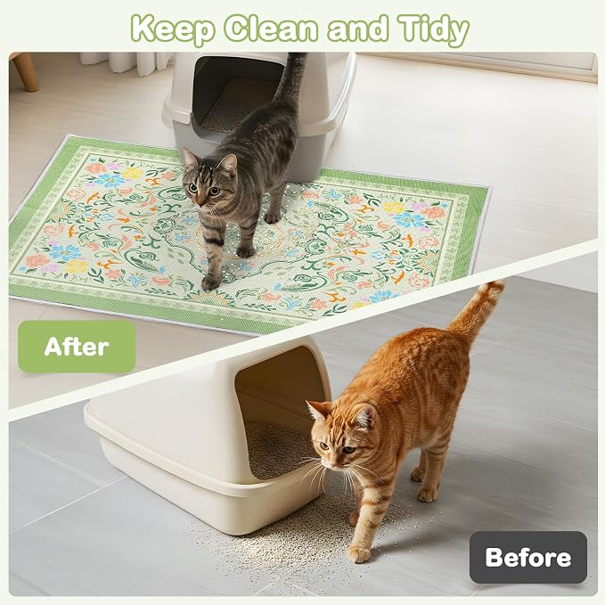 2 Pack Washable Cat Litter Mat 48"x36" Waterproof Trapping Pad | Kitty Litter Box Mat Featuring A Non-Slip Base And Decorative Design To Trap Scatter For Home Floor Protection - Image 2