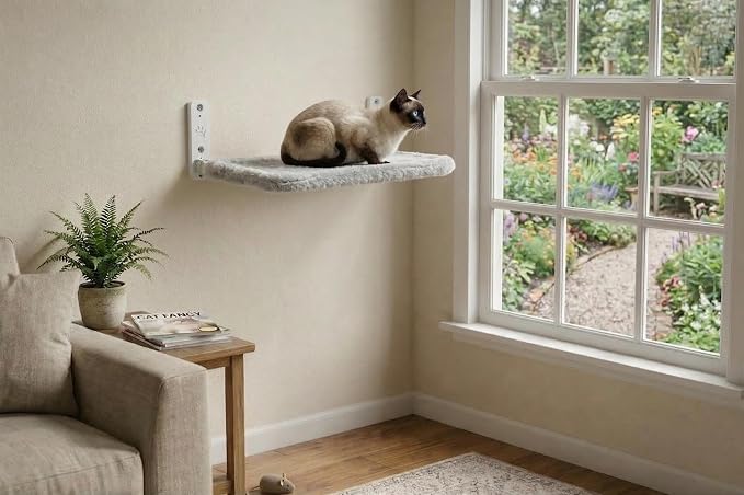 OtterPets Cat Wall Bed, Foldable Cat Wall Hammock with Plush Washable Cover | 35 lb metal support; plush washable cover; hardware for drywall, studs and concrete, cat wall shelf, wall mounted cat bed - Image 6