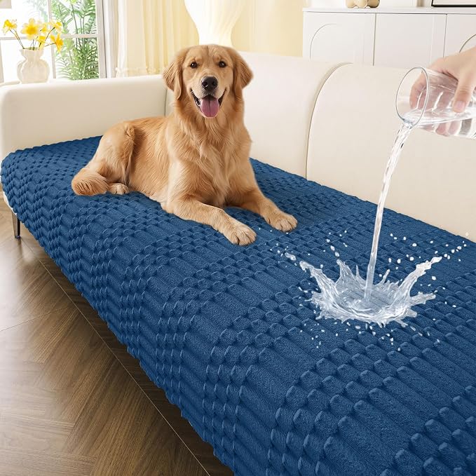 Smiry Waterproof Couch Covers for Dogs Washable, Non Slip Pet Sofa Cover | Plush Scratch Resistant Flannel Furniture Protector for Dogs, Navy, 36" x 47" by Smiry