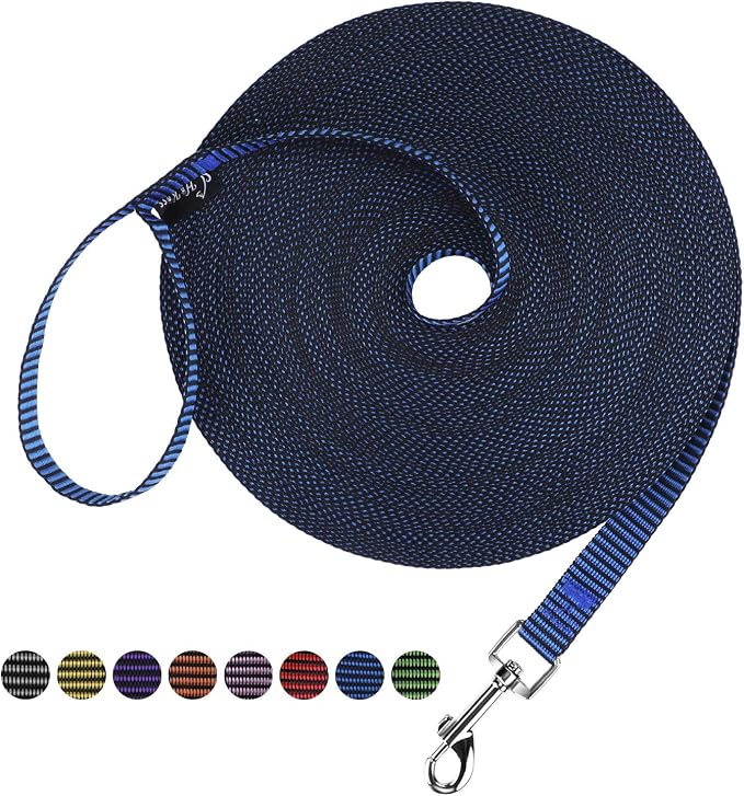 Hi Kiss Dog/Puppy Obedience Recall Training Agility Lead - 15ft 20ft 30ft 50ft 100ft Training Leash - Great for Training, Play, Camping, or Backyard(20ft,Black_Blue) by HiKiss