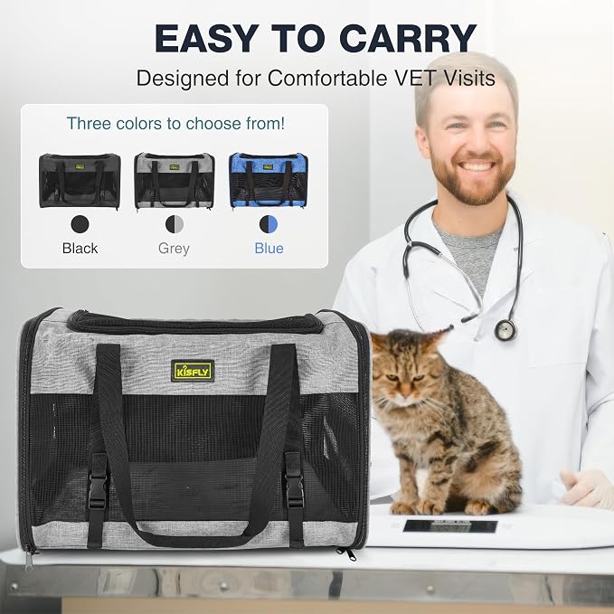 Pet Carrier 20"x13"x13", Foldable Soft Travel Bag for Cats & Dogs | Portable carrier with anti-scratch mesh and sturdy support. Fits two cats, small dogs and pets up to 25 lbs for travel. - Image 5