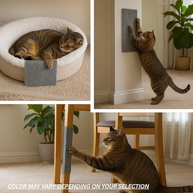 Cat Scratch Mat (3 Pack), 23.6’’ x 11.8’’ Cat Wall Corner Scratcher, Versatile Self-Adhesive Replacement Easy Use for Cat Trees Wall Furniture, Scratching Posts, and Couch Protection (Grey) - Image 5