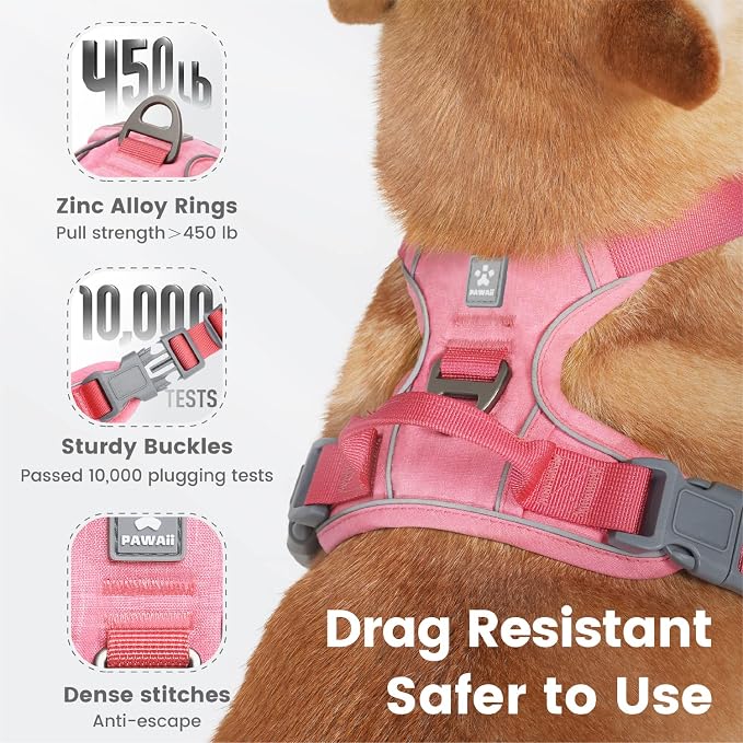 Pawaii No Pull Dog Harness with Pet ID Tag, Reflective Vest | Built for safer walks with a QR Pet ID Tag, front no pull clip, reflective trim, control handle and breathable mesh lining - Image 4