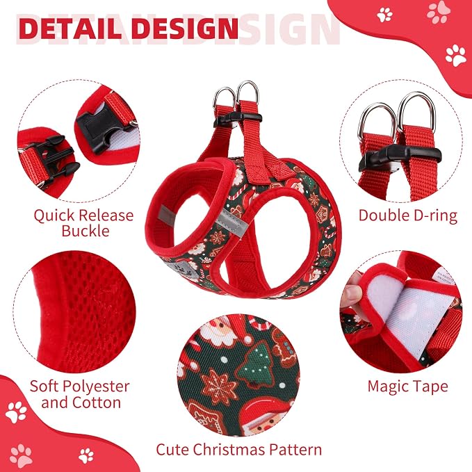 KOOLTAIL Christmas Dog Harness for Small Medium Dogs,Dog Harness and Leash Set, Step in No Pull Soft Mesh Padded Adjustable and Reflective Pet Vest Harness Puppy, Extra Harness for XS S Dogs, M - Image 2