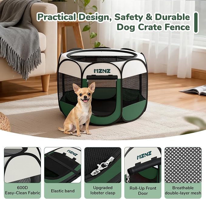 Dog Cat Small Animal Puppy Playpen Crate, Small, Dark Green | Portable Pop Up Pet Cage Enclosure Tent Kennel Indoor Outdoor with Carrying Case, No Assembly, Camping Use - Image 7