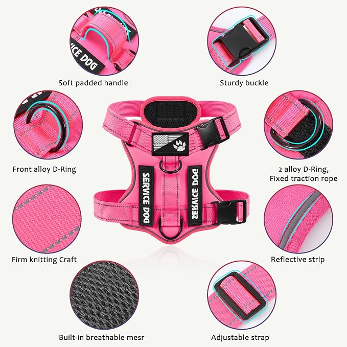 Service Dog Harness, Reflective Dog Vest Harness with 5 PCS Patches, Adjustable Soft Oxford Pet Harness, Inner Layer Mesh, Easy to Control for Small Medium Large Dogs - Image 2