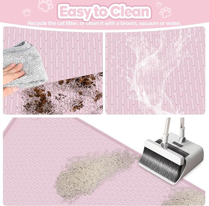 Silicone Cat Litter Mat for Litter Box 34”x22” Large Cat Mat, Pink | Waterproof, Non-Slip, Leak-Proof Rug Mat with Lip, Easy to Clean, Extra Large Litter Catcher Mat for Floor - Image 5