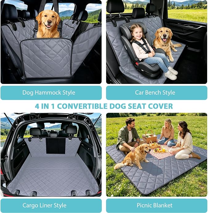 XL Dog Car Seat Cover for Back Seat with Safety Belt for Trucks | For Large Trucks,Waterproof,Mesh Window,Zero Slide,Easy Removal & Storage,Heavy-Duty Oxford Fabric,Double-Stitched Seams - Image 4
