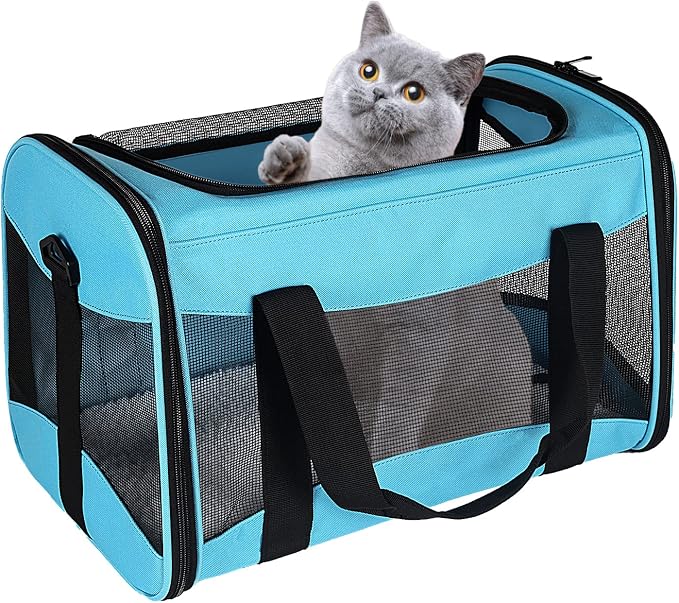 Cat Carrying Case - Pet Carrier Airline Approved, Protable and Breathable Pet Travel Carrier Removable Fleece Pad, Collapsible Cat Carrier Dog Carrier for Medium Cats Small Cats Dogs(X-Large, Blue) by home