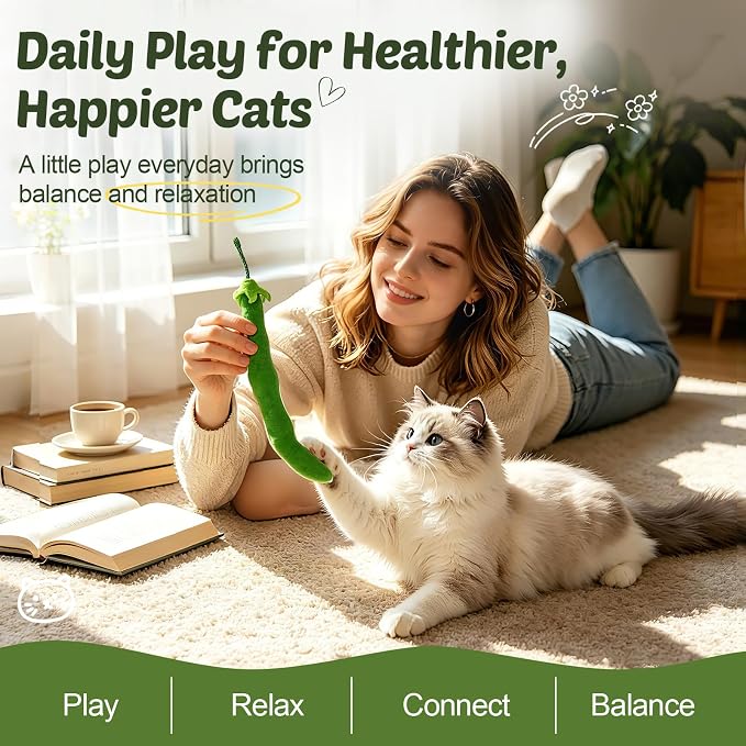 CiyvoLyeen Plush Green Bean Catnip Toys for Indoor Cats 4 Pack | Cat Chew Kicker Toys, Boredom Relief, Interactive Play, Soft Durable Plush with Catnip, Funny Gift for Cat Lovers & Kitten - Image 5