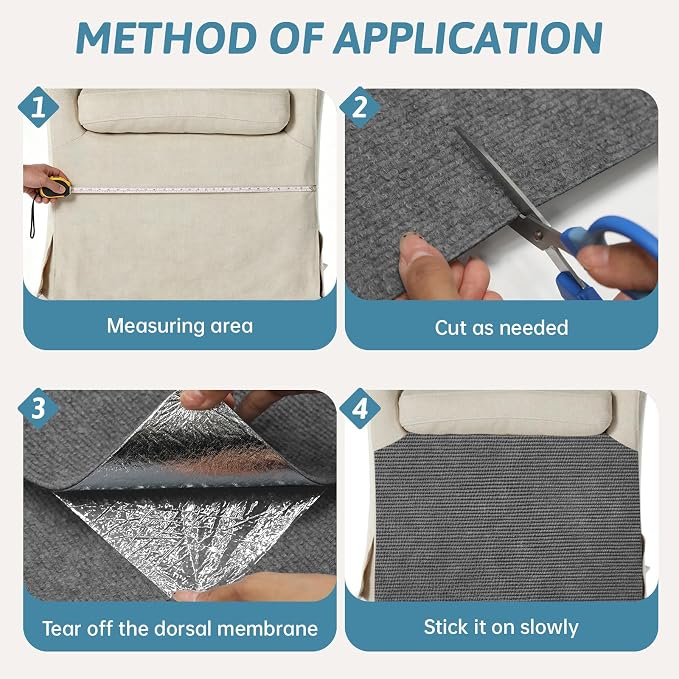 Heavy Duty Cat Scratch Mat for Couch (Dark Gray, 39.3" x 15.8") | Self-Adhesive Trimmable Cat Scratcher Carpet, Furniture Protector & Climbing Pad for Cats, Sofa, Door & Cat Tree - Image 4