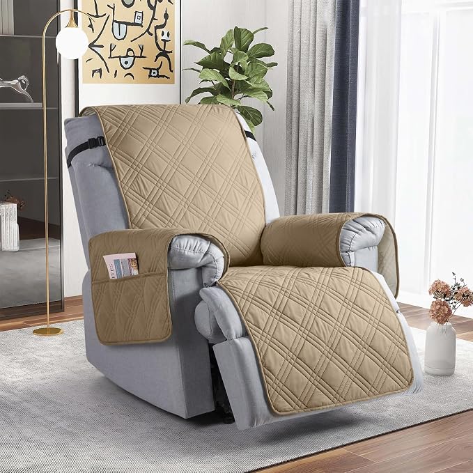 TAOCOCO Waterproof Recliner Chair Covers 30 Inch Wide, Oversized Recliner Covers for Recliner Chair with Pocket, Recliner Slipcovers with Straps Furniture Protector for Kids Pets (30'', Camel) - Image 8