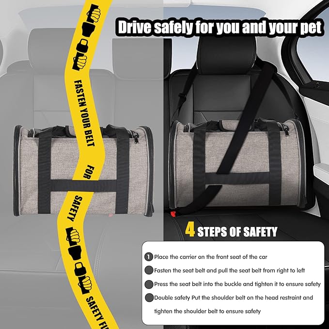Cat Carrying Case - Pet Carrier Airline Approved, Protable and Breathable Pet Travel Carrier Removable Fleece Pad, Collapsible Cat Carrier Dog Carrier for Medium Cats Small Cats Dogs (X-L Grey&Black) - Image 5