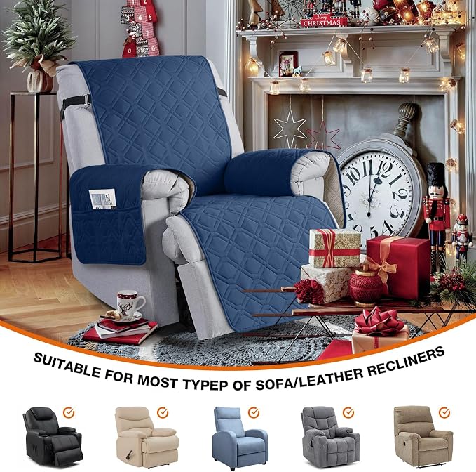 VANSOFY 100% Waterproof Recliner Chair Covers, Recliner Cover Non-Slip Dog Chair Cover Furniture Protector Washable Slipcover with Pocket, Elastic Straps for Pets, Dogs(Ocean Blue, 28") | Non-Slip, Slipcover with Pocket, Furniture Protector, Elastic St... - Image 8