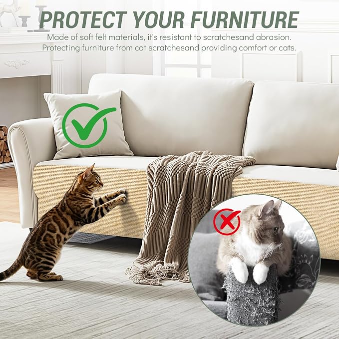 Couch Wall Corner Protector for Indoor Cats, Khaki, 39.3x15.8In | Anti Scratch Furniture Protector from Cats Scratching, Trimmable, Climbing Cat Scratcher Pad Mat, for Cat Board/Door/Carpet - Image 4