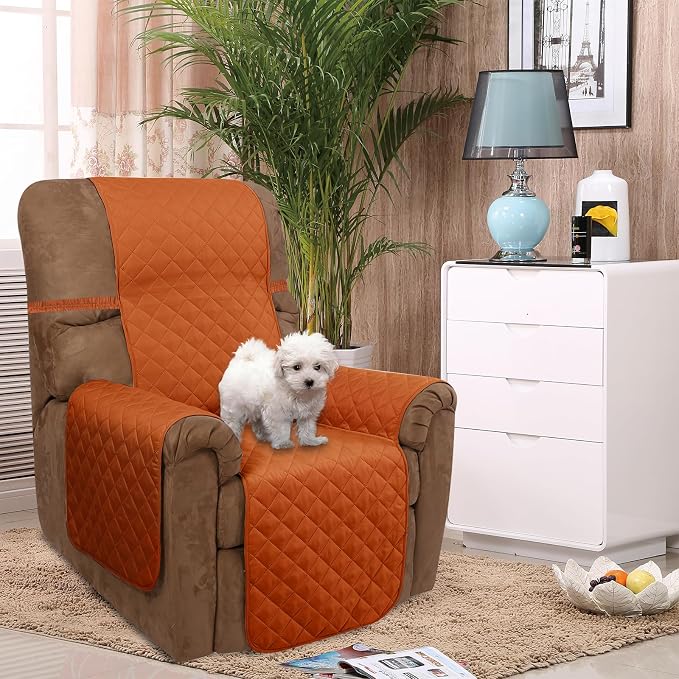 U-NICE HOME Reversible Recliner Chair Covers, Orange/Taupe | 28''Recliner Cover for dogs Washable, Pet Friendly, Elastic Straps, Water Repellent, Diamond Quilted - Image 2