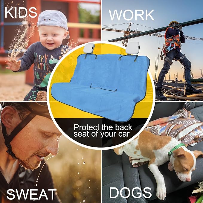 Back Seat Cover for Car Trucks Van SUV,Waterproof Rear Bench Towel Seat Covers for Dogs and Kids,Automotive Backseat Protector (Sky Blue) - Image 6