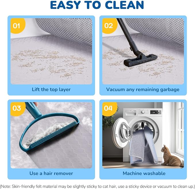 Cat Litter Mat 47" x 35" XL, Washable Urine-Proof Non-Slip Gray | Machine Washable, Upgraded Felt & Fabric Material Litter Mat for Fewer Creases, Hold 3-4 Litter Boxes, Soft on Paws - Image 7