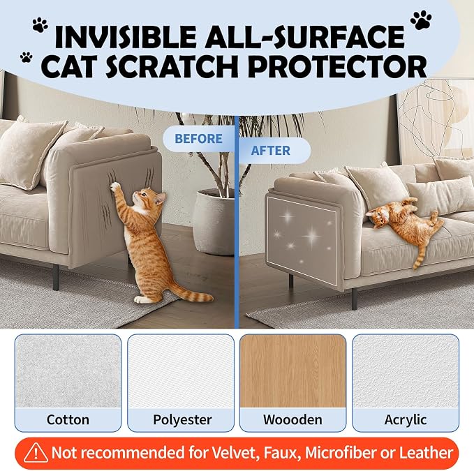 Cat Scratch Furniture Protector Set, Single-Sided Couch Protector from Cats Claws, Cat Anti Scratch for Furniture, Cats Scratching, Couch, 2 Rolls(196.8"X15.8" + 118.1"X7.9") with 50 Twist Pins - Image 4