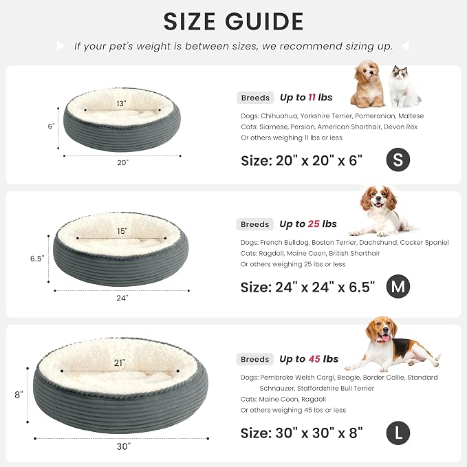 Love's cabin Round Donut Cat and Dog Cushion Bed, 24in Pet Bed for Small or Medium Dogs, Anti-Slip & Water-Resistant Bottom, Soft Durable Fabric Pet Beds, Washable Calming Cat Bed Bluish Grey - Image 4