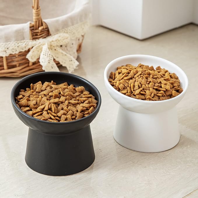 Elevated Cat Bowls, 15° Tilted Ceramic Raised Cat Food and Water Bowl Set, Whisker-Friendly Porcelain Pet Feeder Dishes for Indoor Cats and Small Dogs,Black & White Mixed,5.2 Inch,4 Pack - Image 6