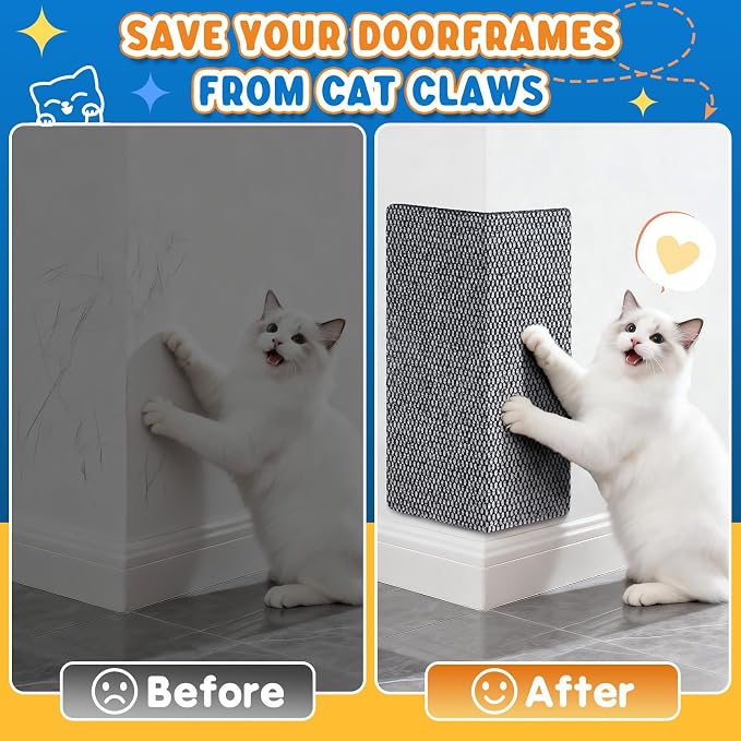 Wall Cat Scratcher for Indoor Cats,Corner Furniture Protector Light Grey | 19.6x9.8" wall corner cat scratcher,Durable scratching board protects door, wall and couch furniture,Easy mount - Image 7
