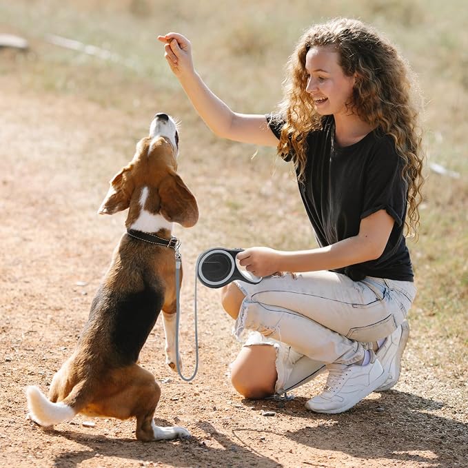 Segarty Retractable Dog Leash, 16ft Heavy Duty Walking Dog Leash for Medium Small Dogs up to 44lb, Anti-Slip Handle 360°Tangle-Free Nylon Tape, One-Handed One Button Lock and Release (Gray) - Image 7