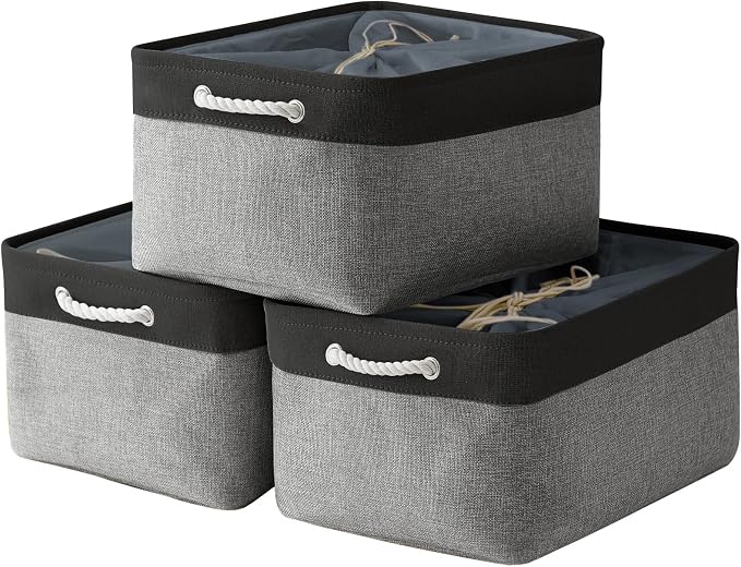TheWarmHome Organization and Storage Basket for Organizing - 17x14x10 inch Large 3 Pack Collapsible Storage Bin for Shelves, Fabric Basket for Gifts Empty Organizer Gift Closet (Black & Grey) by TheWarmHome