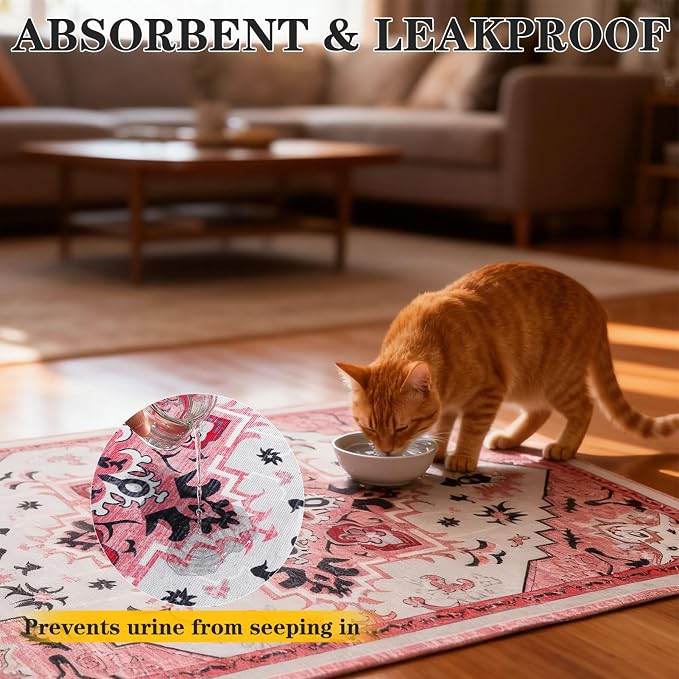 EXPAWLORER Cat Litter Mat, 28”x36” Medium Non-Slip Urine Waterproof Litter Trapping Mat Easy to Clean Washable Litter Box Mat for Floor Soft on Kitty Paws, Indoor Food Mats Rug Pads for Bathroom Pink - Image 7