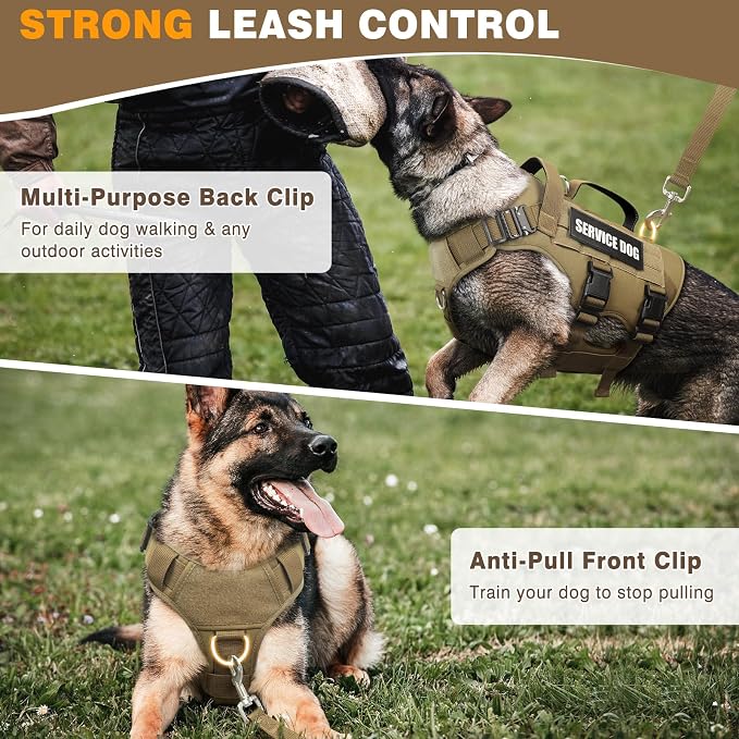 Service Dog Vest Harness for Large Dog, Tactical Working MOLLE Vest with 10 Pet Patches, No Pull Heavy Duty Harness for Training Walking - Image 4
