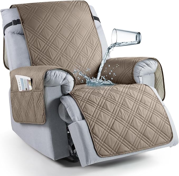 TAOCOCO Waterproof Recliner Chair Cover, Non Slip Oversized Recliner Covers for Recliner Chair with Pocket, Reclining Chair Cover Furniture Protector for Kids, Dogs(28'', Gray Taupe) by TAOCOCO