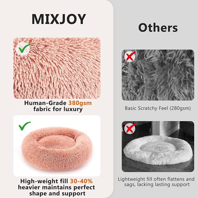 MIXJOY Orthopedic Dog Bed Comfortable Donut Cuddler Round Pet Beds Ultra Soft Washable Dog and Cat Cushion (20''/23''/30'') (23'', Pink) - Image 4