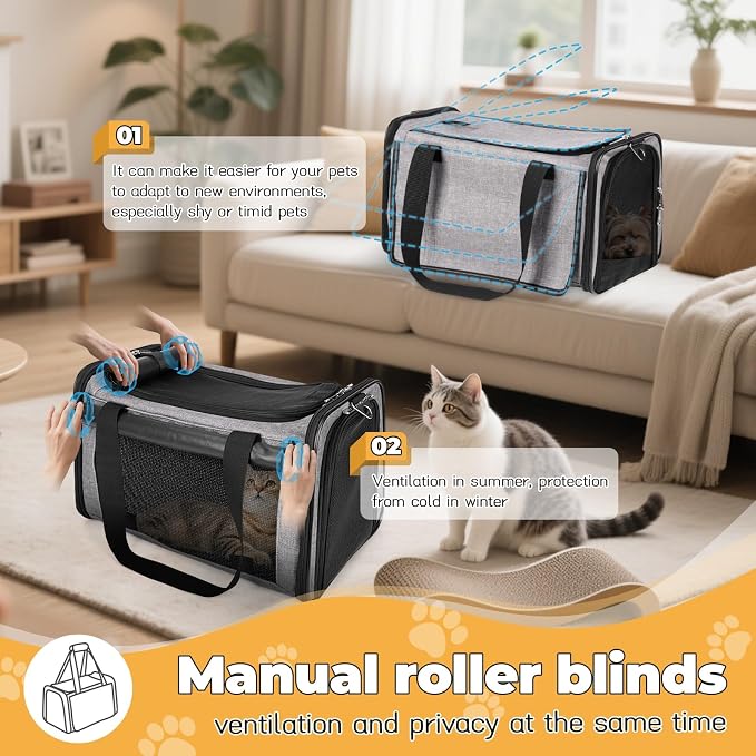 YUDODO 25lbs Cat Carrier Lightproof Soft Sided Pet Carrier for Large Cat | Airline Approved, Lightproof Breathable Design, Side Pockets, Durable Mesh, Foldable and Portable, Grey - Image 2