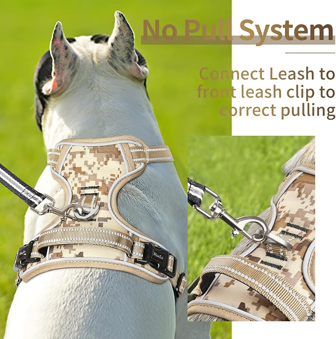 HEELE Dog Harness, No Pull Adjustable Padded Reflective Harness for Small Medium Large Dogs with Handle for Walking Training, Camo Tan, XL | Reflective Front Clip Vest with Control Handle, No Choke, Adjustable 2 Metal Rings for Outdoor Walking Training - Image 4