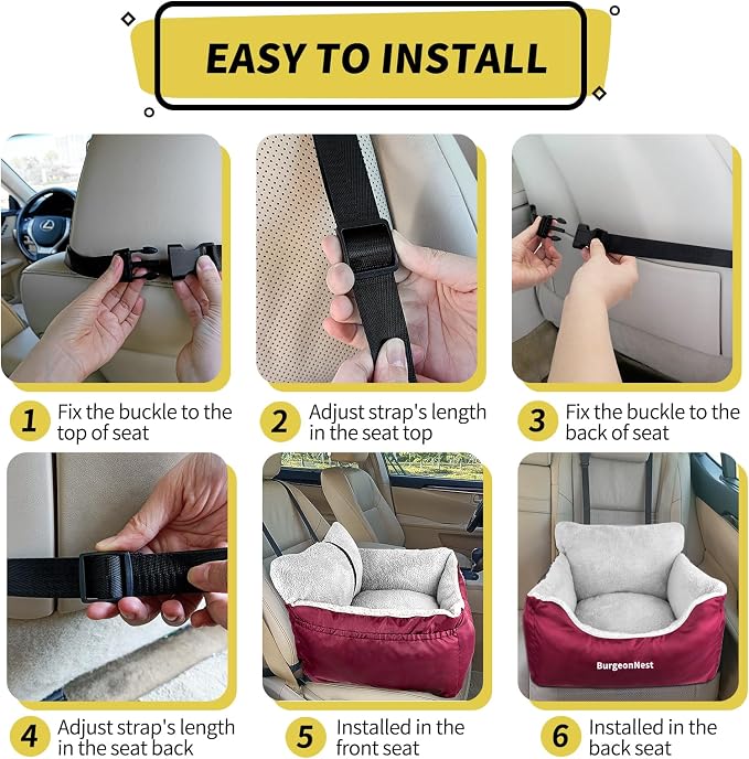 BurgeonNest Dog Car Seat for Small Dogs & Cats Under 25 lbs, Red - Image 5