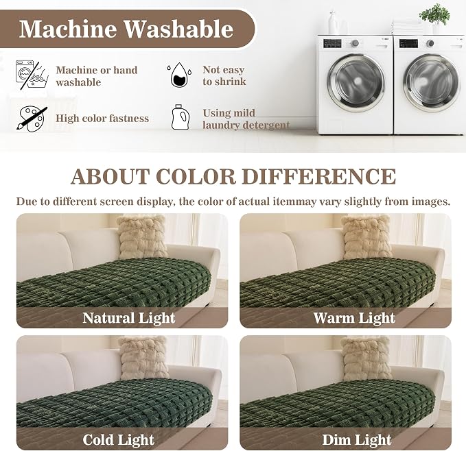 MYSKY HOME Couch Cover for Dogs, Plush Soft Sofa Cover Washable, Couch Covers for 2 Cushion Sofa Pet Friendly, Waterproof Non-Slip Durable Sofa Slipcover Furniture Protector, Moss Green, 35"x63" - Image 9