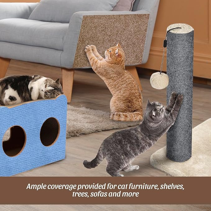 Cat Scratching Mat, 100"x16" Self-Adhesive Carpet Mat Trimmable Replacement for Cat Tree, Cat Wall Shelves, Cat Scratching Post, TanoFalo DIY Couch Furniture Protector (Light Gray) - Image 6