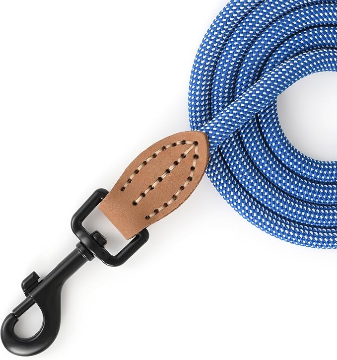 Mile High Life Dog Leash with Genuine Leather-Wrapped Ends, 4/5/6FT | Tangle-Free 360° Swivel Clasp Heavy Duty Rope Leash | Small Medium Large Dogs | Daily Walking (Blue White, 60 Inch, 1/3") - Image 5