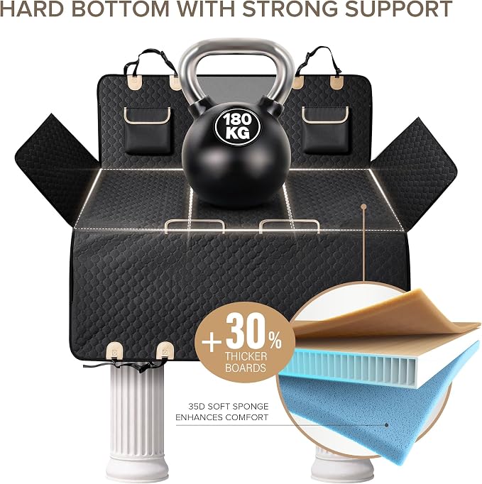 XL Truck Back Seat Extender for Dogs, Dog Car Seat Cover for Back Seat | Hard Bottom Heavy Duty Dog Hammock for Aggressive Chewers, Waterproof Pet Seat Covers for Trucks, F150, Ram1500, Large SUV - Image 3