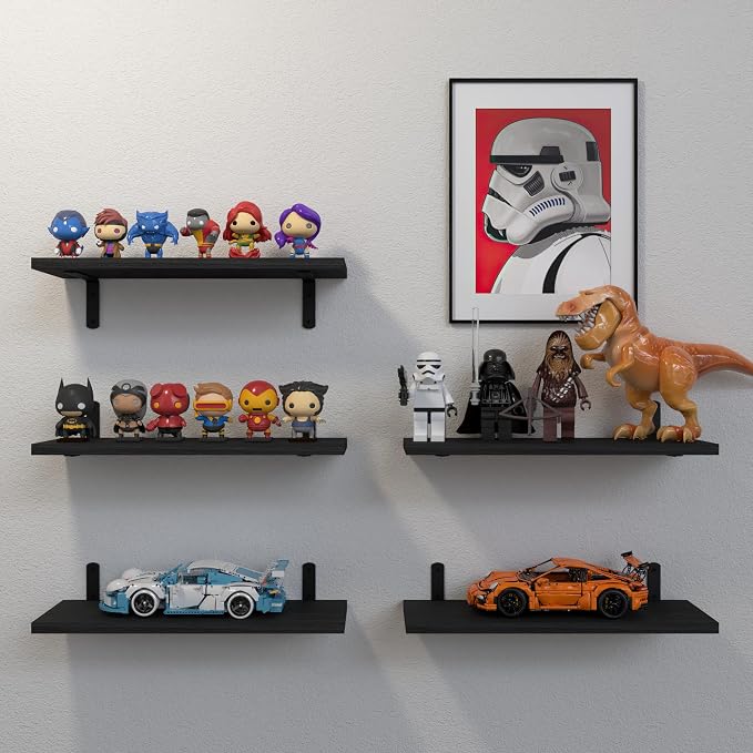 DOLLFIO Floating Wall Shelves, Decor & Storage, Black, 16.5'', 5Pcs - Image 4