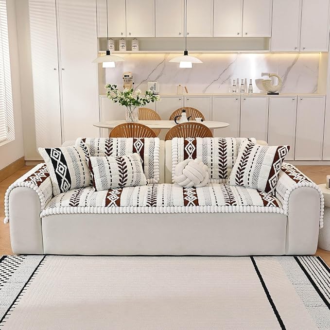 Couch Cover for Dogs, Washable Non-Slip Boho Geometric Pet Sofa Protector, Soft Sofa Slipcovers Cushion Protector for Dogs and Cats. (Coffee, 27.6" x 70.9" x 1.5") - Image 2
