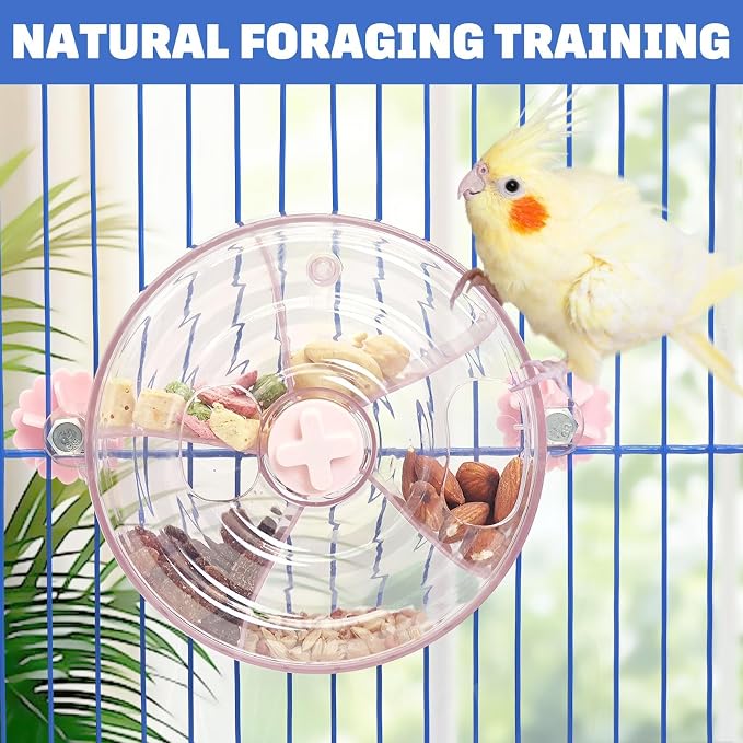 BNOSDM Bird Foraging Toy Creative Feeder Systems with Seed Food Rotating Wheel for Enrichment & Training Parrot Puzzle Toys Ideal for Small and Medium Cockatiel Parakeet Conure(Pink) - Image 2